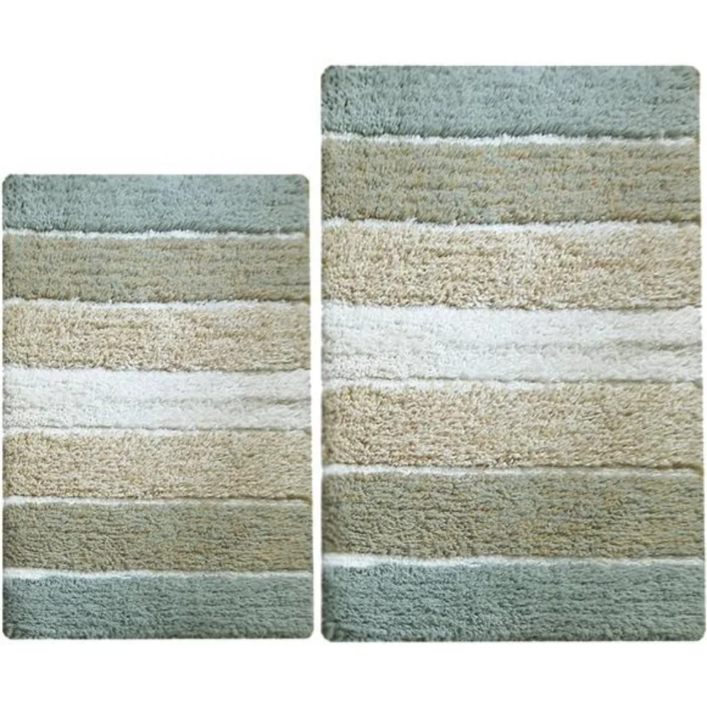 Cordural Stripes Bath Mat, Set of 2 Bath Rugs (17 Inches x24 Inches & 21 Inches)